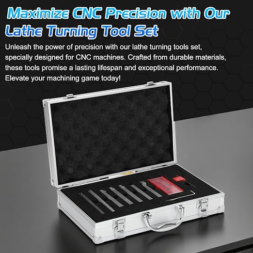 Indexable Lathe Turning Tool 21Pcs Kit 3/8'' 10mm Shank 7Pcs Metal Lathe Tools Holder Set & 14Pcs Turning Inserts for Turning Grooving Threading Boring, Lathe Tooling Ideal as Gift with Aluminum Box