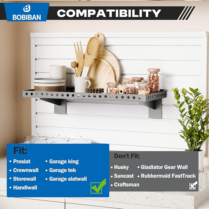 4 Pack Slatwall Shelves, Heavy Duty Grey Metal Slat Wall Shelf for Retail, Garage, Home Storage, 80 lbs Load Capacity, Universal Slatwall Accessories(10 x 24 Inch-4, Grey)