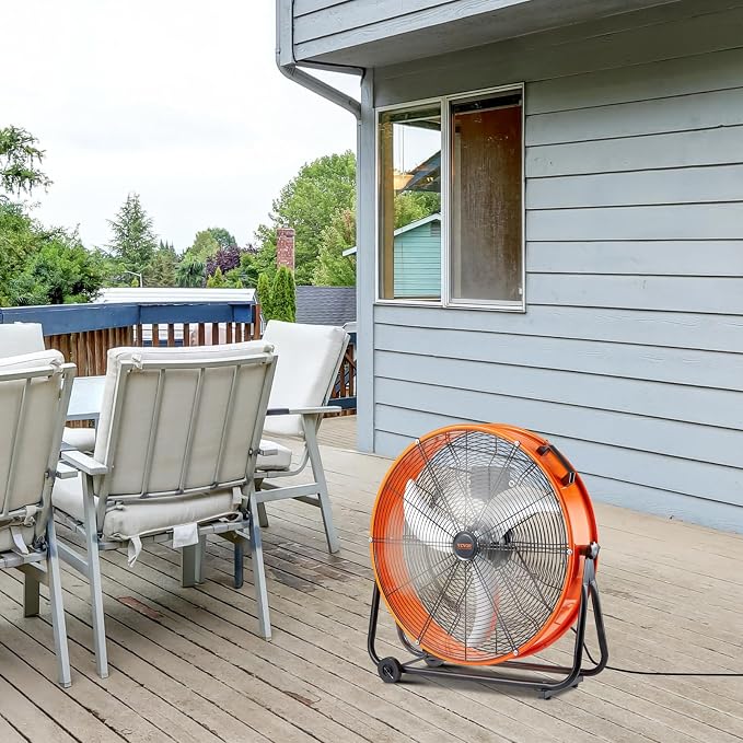 VEVOR 24" Industrial Drum Fan, 8700 CFM High Velocity Floor Fan with 3-Speed Control, 360° Tilt & 0-2h Timer for Warehouse, Workshop, Factory, Basement