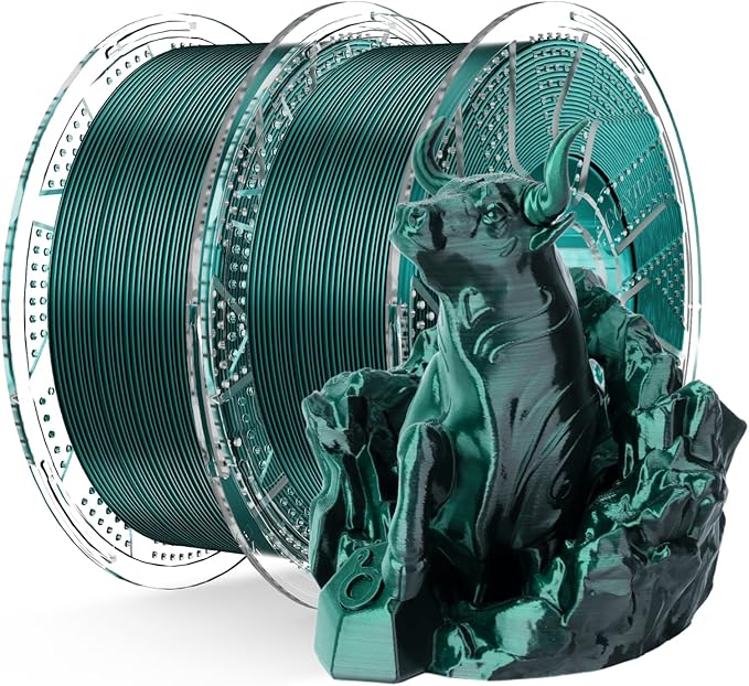 Chitu Systems Conjure Silk PLA 3D Printer Filament, 2KG Spool (4.4lbs), 1.75mm Dual Color Filament, Dimensional Accuracy +/-0.02mm, Silk 3D Printing Filament Bundle, (Black Dark Green 2-Pack)