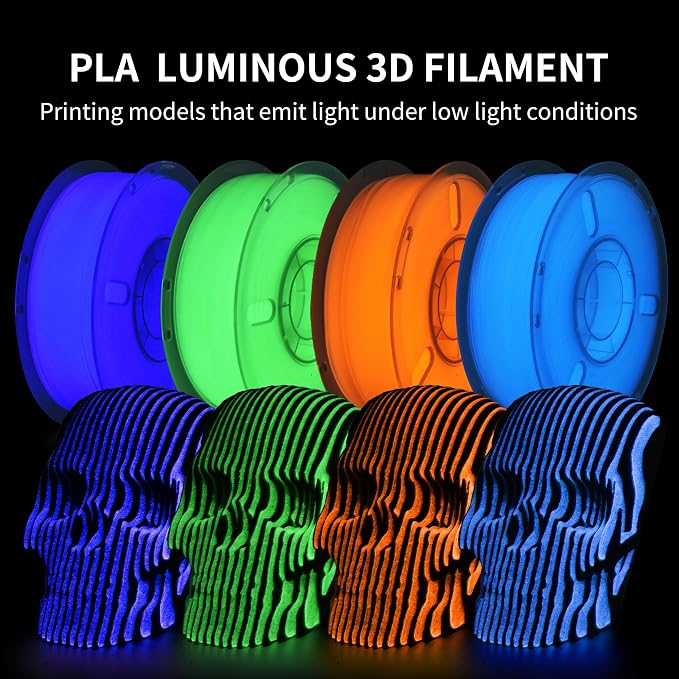 RAMBERY Glow in The Dark 3D Printer Filament Bundle Multicolour Blue Green Purple Orange PLA Filament 1.75mm Luminous 3D Printing Filament, 1kgX 4 Spools (8.81 lbs)