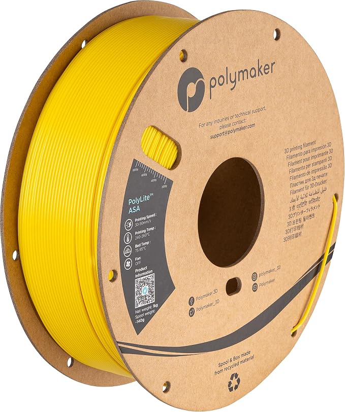 Polymaker ASA Filament 1.75mm Yellow, 1kg ASA 3D Printing Filament, Heat & Weather Resistant - ASA 3D Printer Filament Perfect for Printing Outdoor Functional Parts