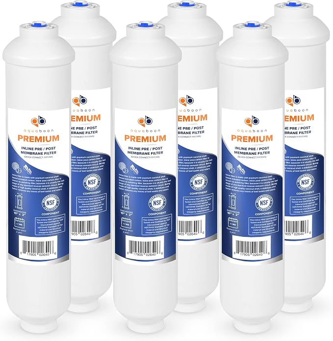Aquaboon Premium Inline Post/Carbon Polishing Water Filter Catridge for Reverse Osmosis System Standard Size (Quick Connect Fiting) RO Water Filter Replacement Compatible with ICF-10 6-Pack