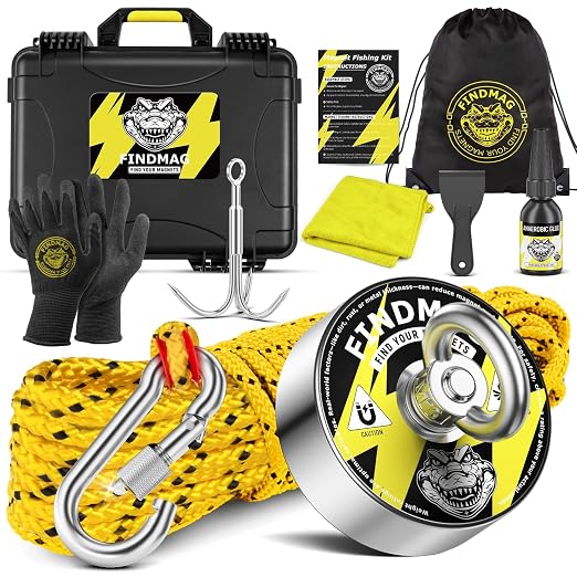 FINDMAG Double Sided 1000 lbs Pulling Force Magnet Fishing Kit with Case, 2.95" Diameter Fishing Magnets Perfect for Retrieving Items, Magnet Tool, Gift-Ready Packaging
