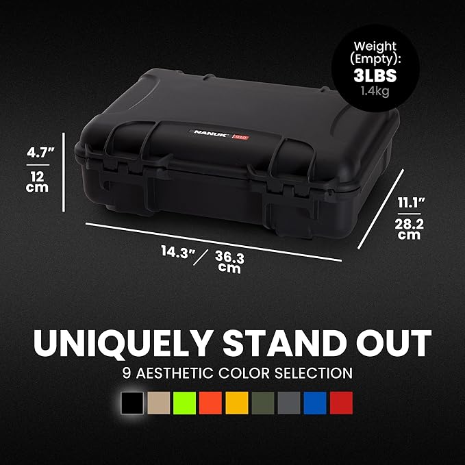 NANUK 910 Empty Waterproof Hard Case – 14.3” x 11.1” x 4.7”, Protective Case for Gear – Impact-Resistant, Dustproof, Airline Carry-On Approved – Made in Canada, Black