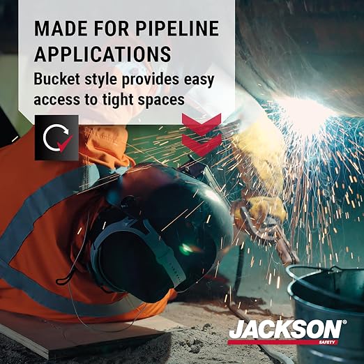 Jackson Safety PL280 Pipeline Welding Helmet - Shade 10 Flip Front Welding Hood - ANSI Z87.1 - Made in USA (Multiple Headgear Styles and Colors)