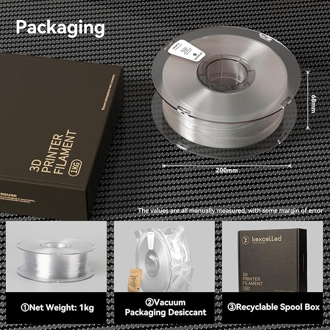 kexcelled PC Filament 1.75mm 1kg,Transparent Black Polycarbonate Filament with Strong Tough and Heat Resistant,Clear Black PC 3D Printer Filament Dimensional Accuracy +/- 0.03mm
