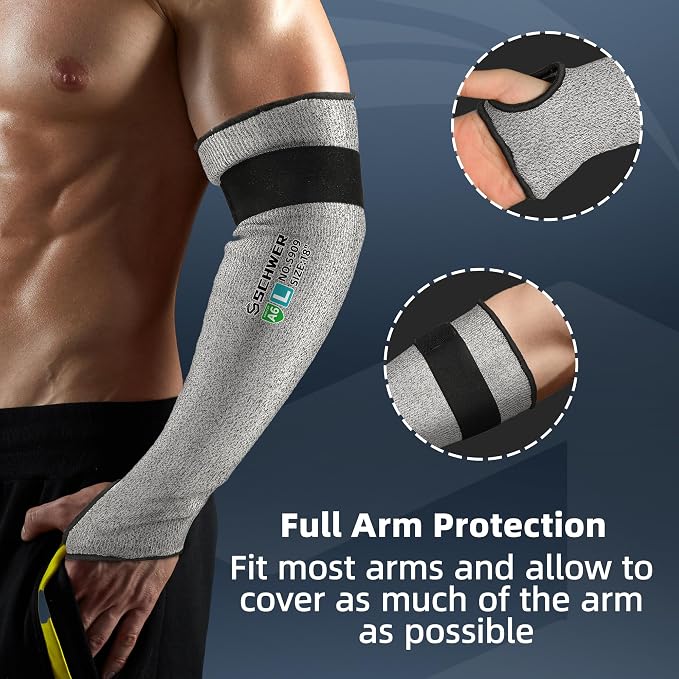 Schwer 100 Pairs PRO-SKIN ANSI A6 Cut Resistant Sleeves With 2.0 Detachable Hook and Loop Straps, Non-PFAS, High Risk Cut Protection Arm Sleeve, Gardening Sleeves, Protective Sleeve for Arms