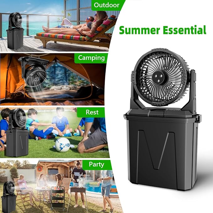 GHORA Portable Misting Fan with 9L Water Tank & 20000mAh Battery, Remote Control, 4 Speed Levels, 4 Misting Modes, RGB LED Lights - Indoor/Outdoor Cooling Fan for Camping, Patios, Garden, Travel