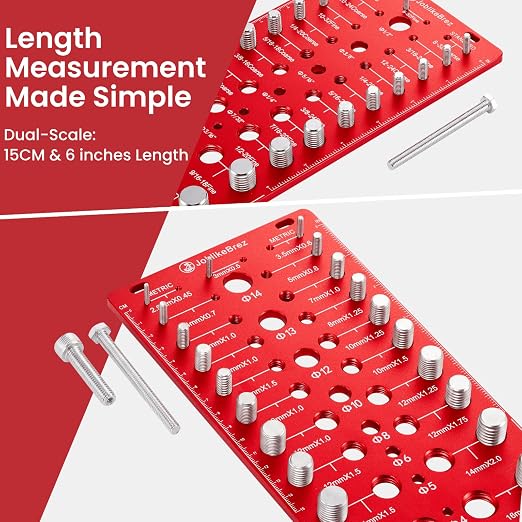Thread Checker, 70 Nut and Bolt Thread Checker, 25 Standard & 25 Metric & 20 Drill Bit Gauge, Bolt Size Finder, Wall-Mountable Bolt Thread Identifier Gauge with Inch & CM Ruler