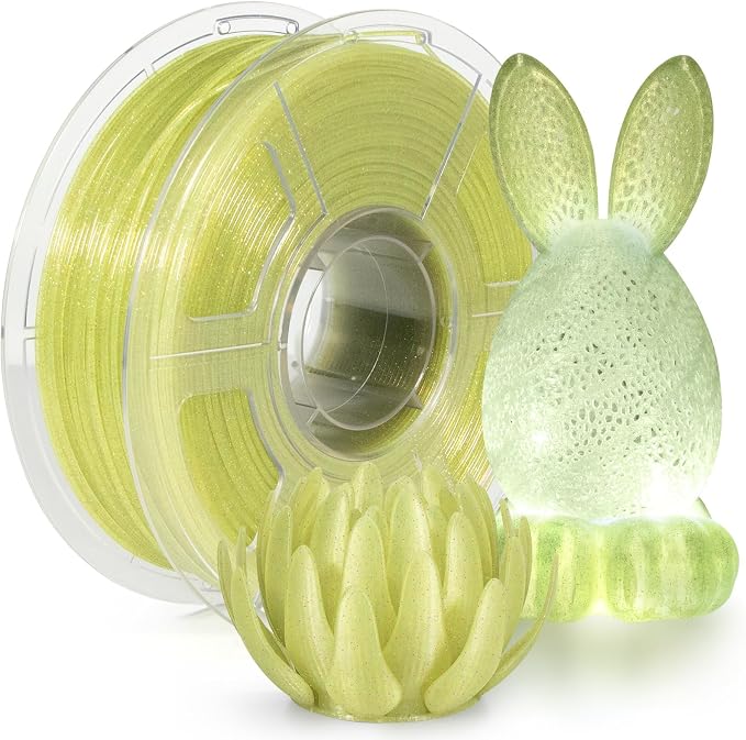 iSANMATE Clear PLA 3D Printer Filament, Transparent Glitter Yellow PLA, 1.75mm Filament 1KG/2.2lb