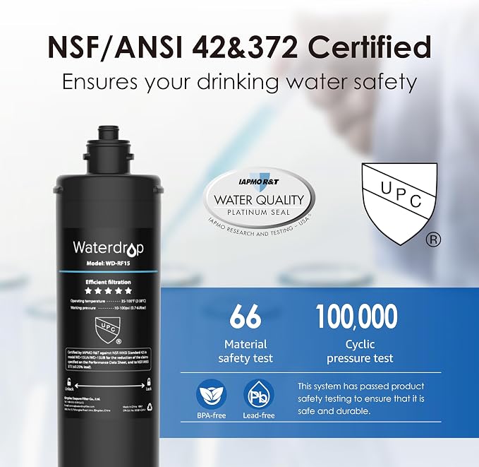 Waterdrop 15UA Under Sink Water Filter System and Waterdrop RF15 Replacement Filter Cartridge for 15UA/15UB/15UC Under Sink Water Filter