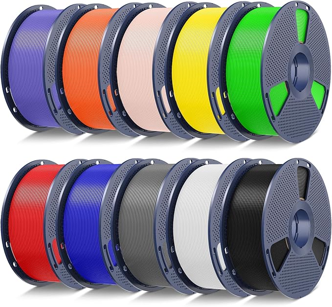 SUNLU PLA+2.0 3D Printer Filament Bundle,10KG Upgrade PLA+ Filament 1.75mm, 3DFilament Multicolor, 1KG Spool, 10 Pack, Black+White+Grey+Red+Klein Blue+Green+Yellow+Sunny Orange+Lavender Purple+Beige