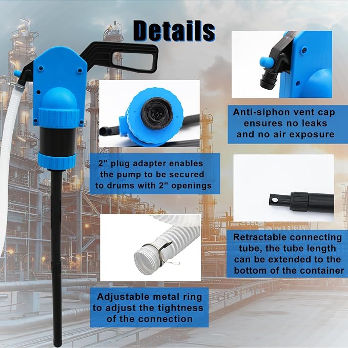 Lever Action Drum Pump Cost-Effective Replacement - Manual Barrel Pump for DEF,Antifreeze, Gasoline, Fuel & Low concentration liquid,Siphon Pump for 55 Gallon Includes 6.56 ft of 3/4”Corrugated Hose