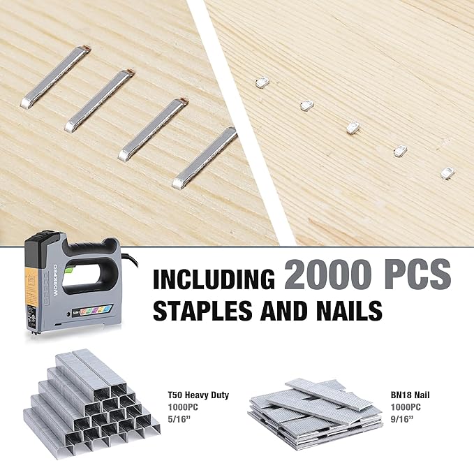WORKPRO 5 in 1 Staple Gun,110V Corded Brad Nailer with 2000 Staples and Nails, Electric Staple Gun for DIY Project of Woodworking