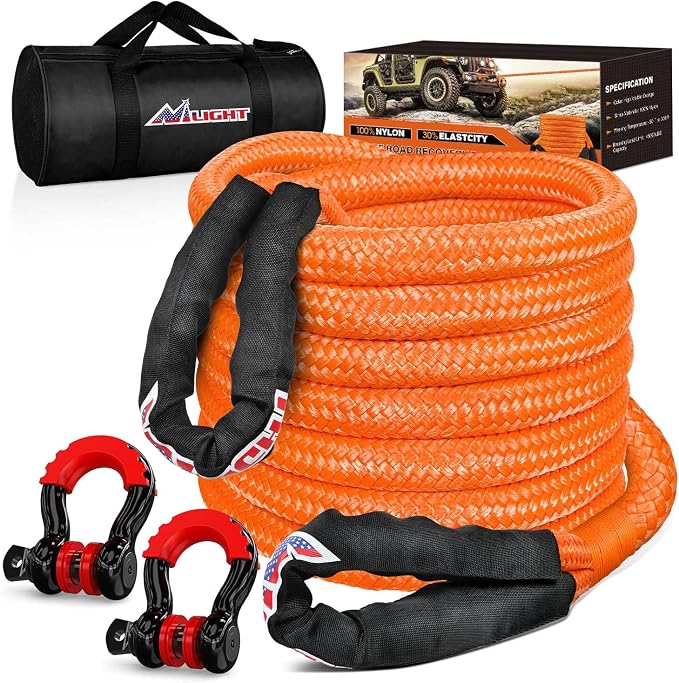 Nilight Kinetic Recovery Tow Rope Kit with 3/4" Anti-Theft D-Ring Shackles 1" x 30ft Heavy Duty Offroad Tow Rope Snatch Strap Towing Strap kit 48,000LBS for UTV ATV SUV Truck Car Jeep Tractor