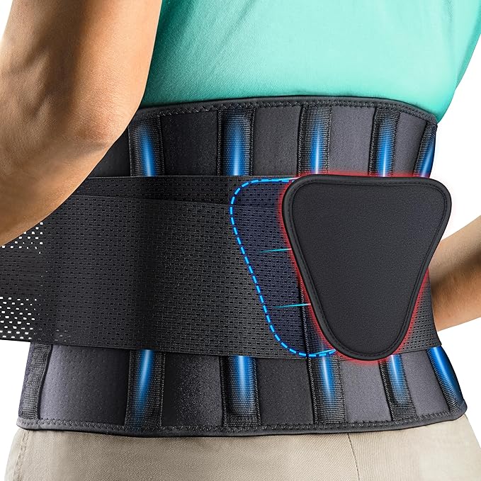 FEATOL Breathable Back Brace with Lumbar Pad for Women & Men, Support Belt for Lower Back Pain Relief for Herniated Disc, Sciatica, Scoliosis S/M (Waist Size:24.4''-29.8'')