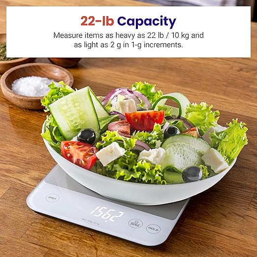 Etekcity Food Kitchen Scale, 22lb Digital Weight Scale Grams and Ounces Rechargeable Waterproof Tool for Weight Loss, Cooking, Baking, Meat, Bread, Large 0.05oz/1g Accuracy | 22 Lb/10 Kg Capacity, 0.05oz/1g Precision, IPX6 Splash-Resistant, USB-C Recha...