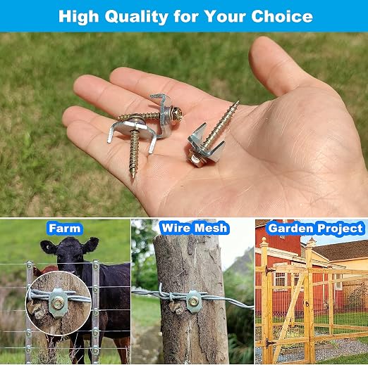 Wire Wood Fencing Fasteners Staple, Fence Nails Clips Post Screw for Wire Mesh and Woven Fencing, Quickly Install with Power Drill (Stainless Steel)