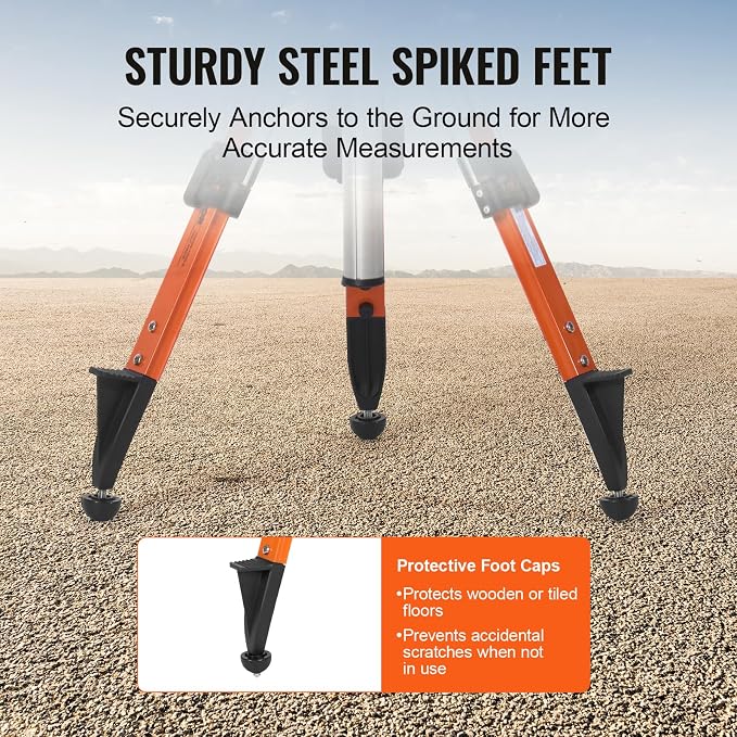 VEVOR Laser Level Tripod Stand, 5/8"-11 Thread Mount, 27.16-67.71 inch Height Adjustment Heavy Duty Survey Tripod, with Level Bubble & Diffusion Limiter, Liftable Non-Skid Feet for Construction