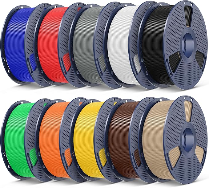 SUNLU 3D Printer Filament Bundle 10KG,1kg Spool, Black+White+Grey+Red+Klein Blue+Green+Sunny Orange+Vivid Yellow+Coffee Brown+Oak