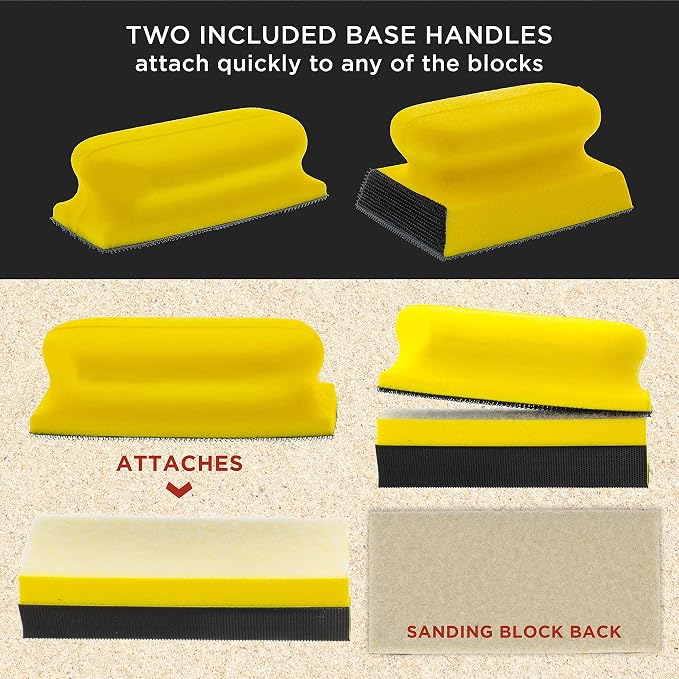 Dura-Gold 12-Piece Contoured Profile 4" Hand Sanding Block Set with 40 Sheet Hook & Loop Sandpaper Kit - Interchangeable Assorted Convex & Concave Shapes - Sand Wood Woodworking Furniture, Auto Paint