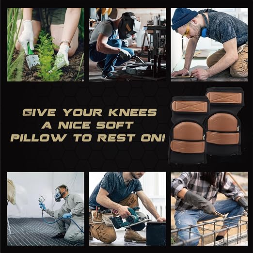 Super Soft Knee Pads for Work, Two Strap Non-Slip Design, Upgraded Replaceable Inner Cushion Leather Knee Pads for Construction, Gardening, Cleaning, Flooring and Garage, Shorts Available