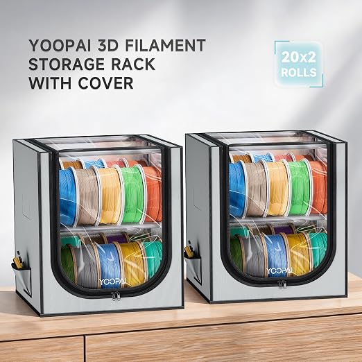 YOOPAI 3D Printer Filament Storage Box – 2 Tier Filament Storage Rack with Fabric Cover, Holds Up to 48 Rolls 1KG – 3D Filament Storage Organizer for Home, Workshop & Studio(20 Roll*2)