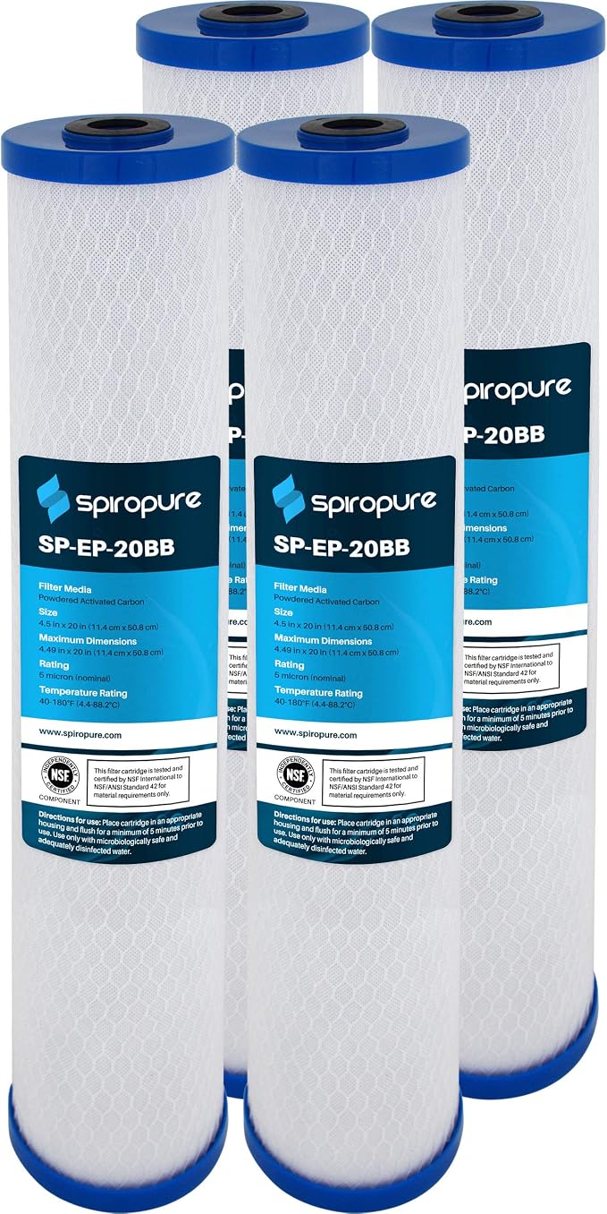SpiroPure 5 Micron Carbon Block Filter EP-20BB 155583-43 CB-45-2005, 4 Pack