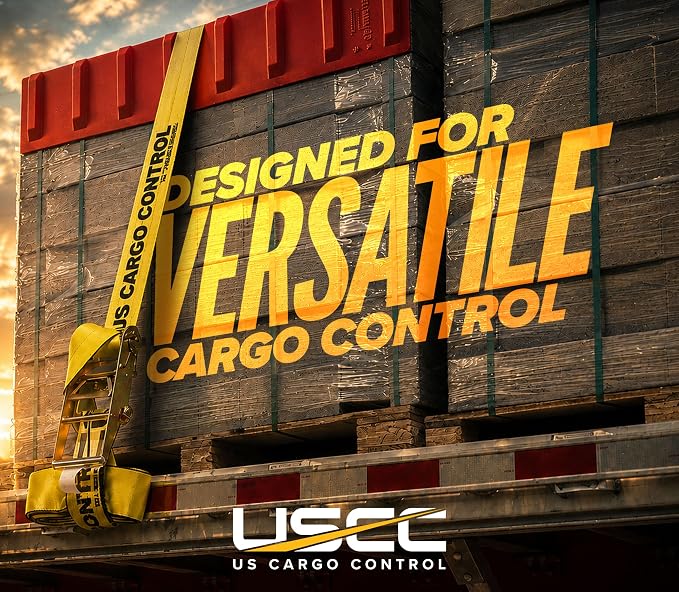 US Cargo Control Flat Hook Ratchet Straps 4” x 30’ (2-Pack), 5,400 LBS Working Load Limit, Yellow 4 Inch Ratchet Straps with Black Flat Hooks, Professional 4 Inch Straps for Flatbed Trailers