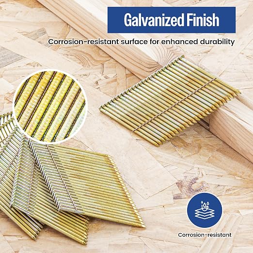 meite 28 Degree Framing Nails 3 Inch x .120'' Galvanized Wire Weld Collated Nails for Framing Nailer Gun, Offset Round Head Ring Shank Framing Nails for Structural Wall Sheathing Decking 2,000PCS | Offset Round Head Wire-weld Collated Nails, Rust-proof...