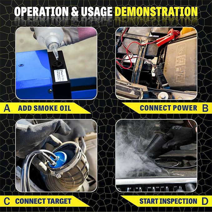 Automotive Smoke Machine, Professional Adjustable Leak Detector with Built-in Air Pump, Flow Meter, 20PSI, 12V EVAP Dual Mode for All Vehicles, Pipe Systems, ATV, Boat, Motorcycle