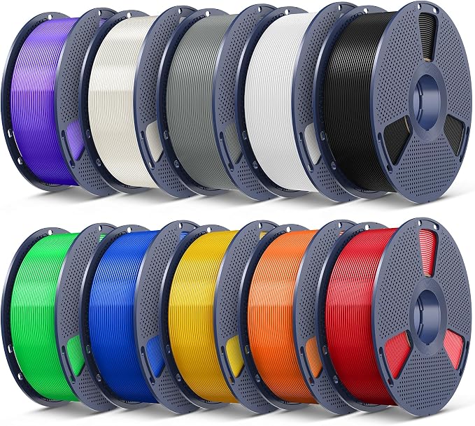 SUNLU 3D Printer Filament Bundle, PLA Plus Filament 10KG 1.75mm, Neatly Wound Filament for Most 3D Printer, 10 Colors, 1kg Spool, Transparent Series+Black+White+Grey