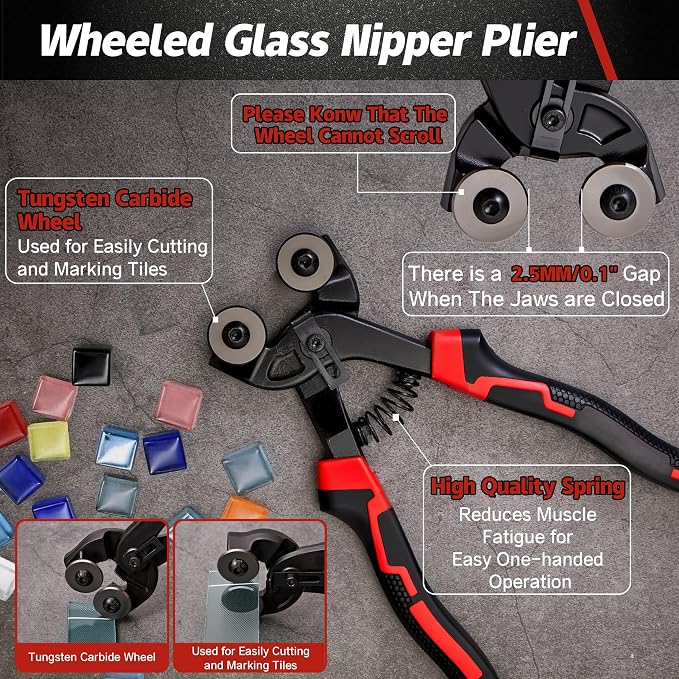 Glass Cutting Kit,8"Tile Nippers,8"Glass Running Pliers with Curved Jaws,6"Breaker Grozer Pliers,Glass Cutters Tools for 2-20MM Glass,Mosaic,Mirror