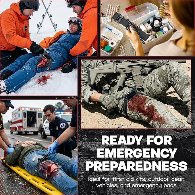 Qen Tourniquet for Severe Bleeding Control, Gear for First Aid Kits and Tourniquet Kits, Suitable for Emergencies, One-Handed Operation Includes a Storage Bag and Scissors