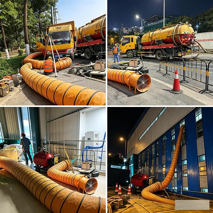 16ft PVC Flexible Ducting Hose with Adjustable Rope, 12Inch Flame Retardant HVAC Ducting for Blower Exhaust Fan (12IN x 16FT)