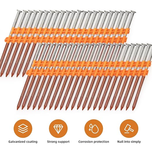 1000 Count 21 Degree Framing Nails 3 1/2 Inch, 3-1/2" X 0.131", Hot Dipped Galvanized, Plastic Collated Ring Shank Round Head Nails for Pressure Treated Lumber