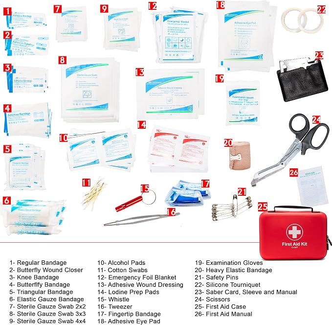 First Aid Kit 230 piece, Waterproof, All Purpose Use Outdoor, Indoor, Car, Hiking, Office, Kitchen,