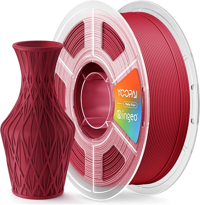 PLA+ Matte Filament 1.75mm, Soft Matte Finish, Reduced Layer Lines, 1KG (2.2lbs) 3D Printer PLA Filament, Dimensional Accuracy +/- 0.02 mm, Burgundy Red