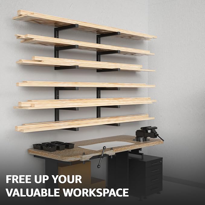 YYR 4 Layer Power Tool Organizer 16 Inch 4 Slots & Heavy Duty 4-Level Lumber Storage Rack Wall Mount