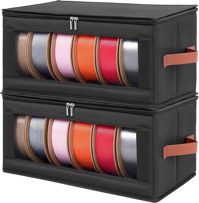 3D Printer Filament Storage Box 2 Pack, Holds 12 Spools Clear Foldable Moisture Proof Organizer with Desiccants