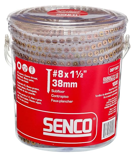 Senco 08F150Y DuraSpin #8 x 1-1/2-inch, Wood to Wood Collated Screw, 1,000 Ct. Tub