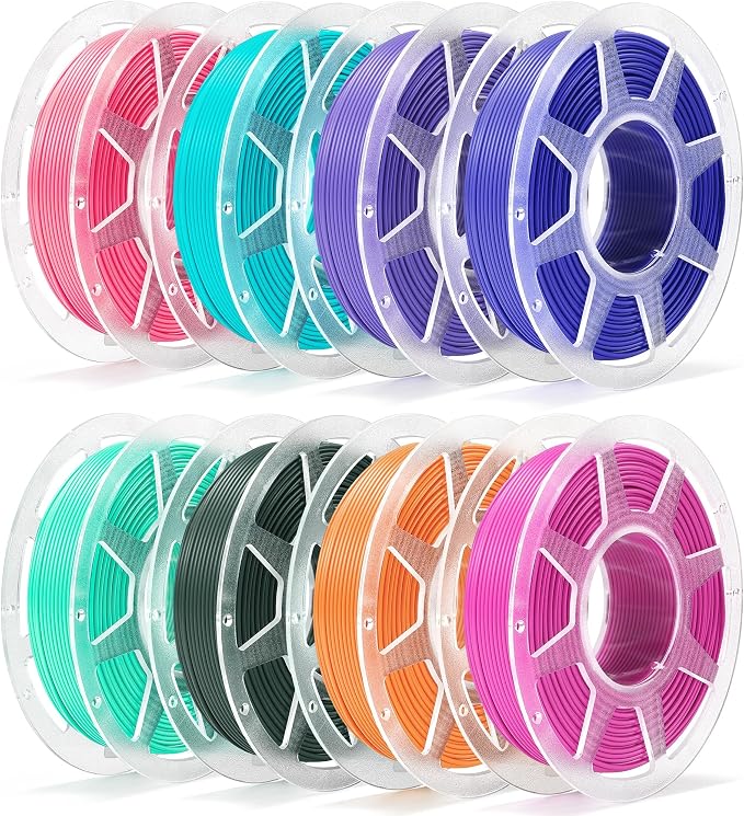 Pre-Dried PLA Basic 8x250g Bundle with Spool for Bambu Lab 3D Printers, 1.75mm 3D Printing Filament, Purple+Forest Green+Magenta+Pumpkin Orange+Turquoise+Seafoam Green+Hot Pink+Dark Blue