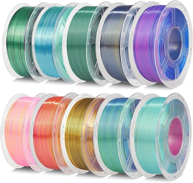 TECBEARS 10KG Silk PLA Filament Bundle - Dual & Triple Color Silk PLA, 1kg x 10 Pack