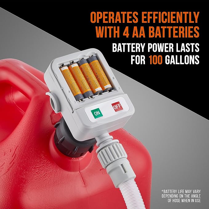 Deway Automatic Fuel Transfer Pump with Nozzle for Quick Flow Control & Stop, Extra Long Hose, Portable Liquid Pump for Gasoline, Diesel Fuel & More, 3 Included Adapter Fits All Size Gas Cans