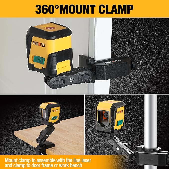 PREXISO Square Laser-65Ft Green Beam Floor Tile Laser Level & PREXISO 65Ft Laser Level Self-Leveling with Rotatable Mount Clamp
