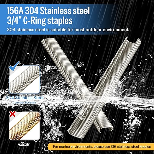 meite 15 Gauge 3/4" Hog Rings, 304 Stainless Steel Hog Ring Staples for SC7C Hog Ring Stapler, C Ring Staples for Construction Mesh, Livestock Fencing, Fishing Traps (10,000 Counts)