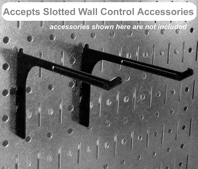 Wall Control Pegboard Wall Organizer Tiles Modular Galvanized Steel Pegboard Tiling Set - Four 12-Inch Tall x 16-Inch Wide Peg Board Panel Wall Storage Tiles - Easy to Install (Metallic)