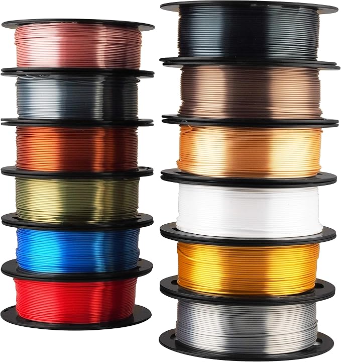 MIKA3D Shine Silk Metallic Gold PLA 3D Printer Filament Bundle 12 Spools Pack, 1.1lbs Spool 1.75mm Widely Compatible, 12 Popular Silk Shiny Gold Colors, with Extra One Bottle of Solid Stick Gift