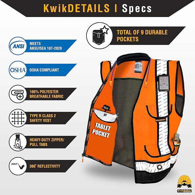 KwikSafety GODFATHER Safety Vest Class 2 & Class 3 ANSI OSHA Hi Vis Vest